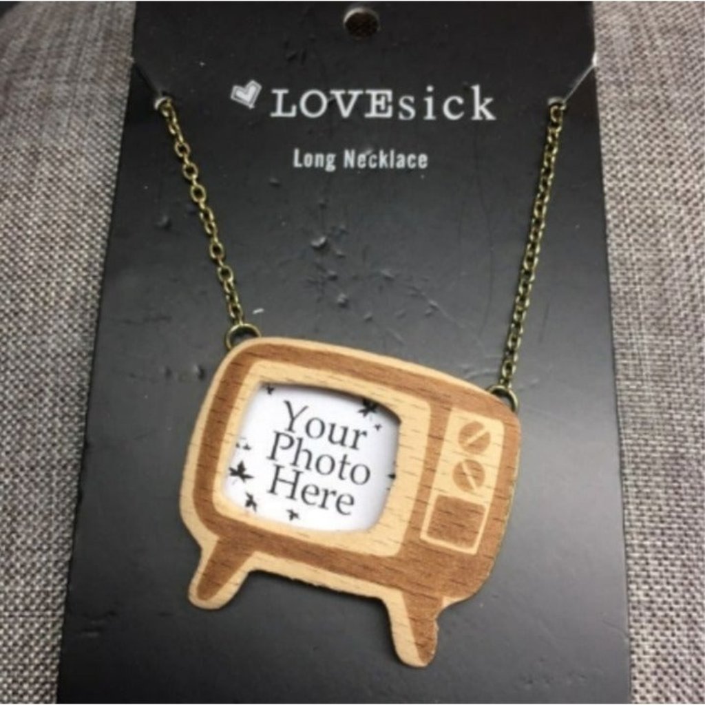 Tv Locket Pendant Necklace 24 In Photo Vintage Television Wood Wooden Retro Gold